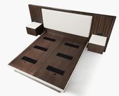 King Size Dark Zebra Wood Veneer Luxury Hotel Bedroom Furniture With Upholstered Headboard