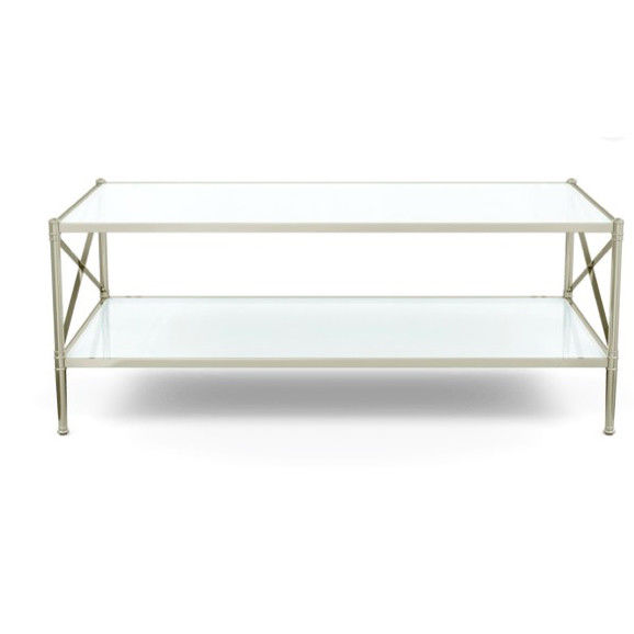 Classic Living Room Coffee Table Decorative Brushed Brass With Tempered Glass