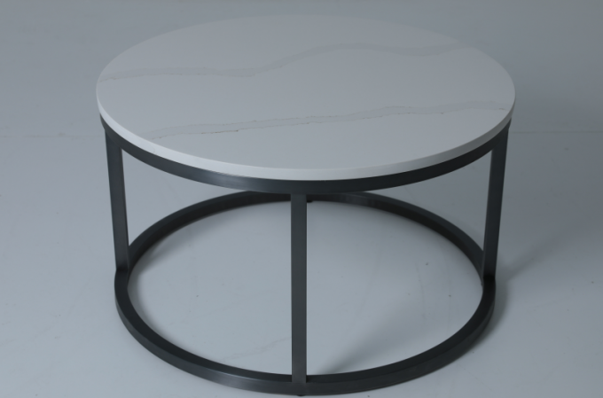 Simple And Stylish Round Coffee Table Stone Top And Steel Base For Living Room 0