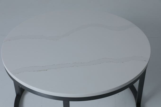 Simple And Stylish Round Coffee Table Stone Top And Steel Base For Living Room 1