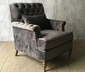 Single Person Button Tufted Sofa Classic Velvet With Casters / Light Natural Finish