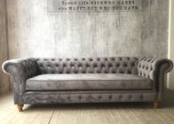 Modern Grey Crushed Velvet Sofa Three Seater / Fabric Upholstery Sofa Oak Wood
