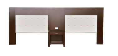 Walnut Solid Wood Headboard For Queen Beds With Power Hubs , Dark Color