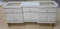 White Color Oak Bathroom Storage Cabinet With Drawers , Quartz Stone Top