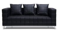 Metal Base 18 Inch Living Room Couches Black Leather With High Density Foam