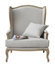 Elegant Oak Wooden Leisure Chair Linen Fabric Vintage Style Armchair
