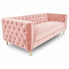 Home furniture Pink Velvet Fabric Event Furniture Rental with 4 Golden Metal leg solid wood Base Sofa Sets