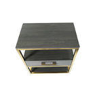 Oak Wood Veneer 1 Drawer Small Bedroom Side Tables With Brass Metal Frame