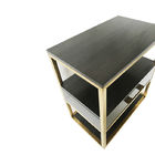 Oak Wood Veneer 1 Drawer Small Bedroom Side Tables With Brass Metal Frame