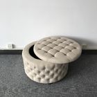 Fabric Large Round Coffee Table Ottoman Round Chesterfield Linen Ottoman