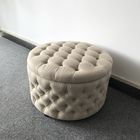 Fabric Large Round Coffee Table Ottoman Round Chesterfield Linen Ottoman