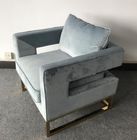 Blue Velvet Fabric And Inflatable Cushion Living Room Couches With Golden Brass Metal Base