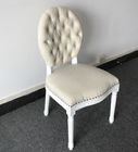 French style vintage natural oak white wood frame fabric dining chair