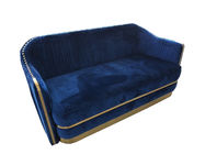 Hot sale luxuty blue velvet gold metal base fabric chesterfield sofa with gold neilheads for living room or meeting room