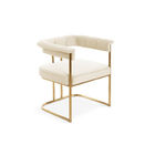 American style high quality Gold brass plating metal base white PU fabric dining armrest chair