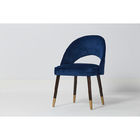 Fashion Concreted Blue Velvet Fabric Dining Chairs With Solid Wood And Metal Feet
