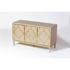 Solid Oak Wooden Frame Three Cabinets Media Console With Brass Tab Pulls