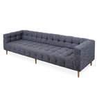 Folded Tufting Grey Linen Fabric Living Room Sofa Walnut Legs And Delicately