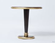 Walnut Wood Veneer Round Dining Table With Solid Wood Edge And Gold Leaf Base