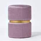Round Upholstered Purple Fabric Bedroom Ottoman Bench With Gold Metal Insert
