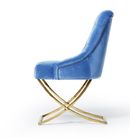 Golden X Cross Metal Legs Furniture Dining Room Chairs Blue Velvet Fabric Button Tufted