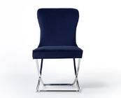 Stainless Steel X Cross Metal Legs Button Tufted Dining Chair Dark Blue Velvet Fabric