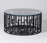 Black Metal Base Living Room Coffee Table With Clear Tempered Glass