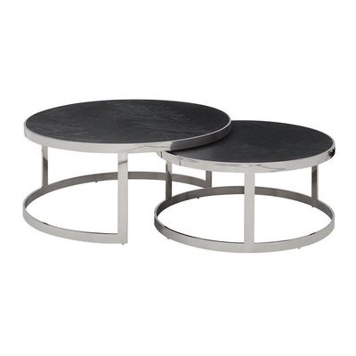 Buy Modern Round Oak Wood Top Stainless Steel Nesting Tables 20mm online manufacture