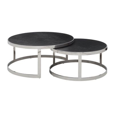 Modern Round Oak Wood Top Stainless Steel Nesting Tables 20mm