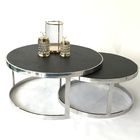 Modern Round Oak Wood Top Stainless Steel Nesting Tables 20mm