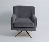 European Grey Velvet Gold Stainless Swivel Accent Chair