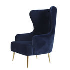 Upholstered Single Blue Velvet Armchair With Metal Leg