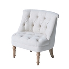 55cm Height White Button Tufted Fabric Occasional Chair With Solid Wood Base