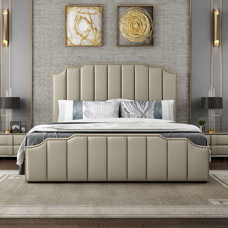 Frosted Luxury Hotel Bedroom Furniture 1.8x2.0 M Leather Bed