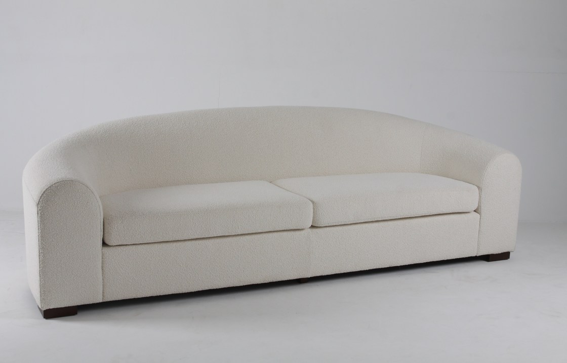 Luxury And Modern White Boucle Living Room Sofa With Wooden Legs