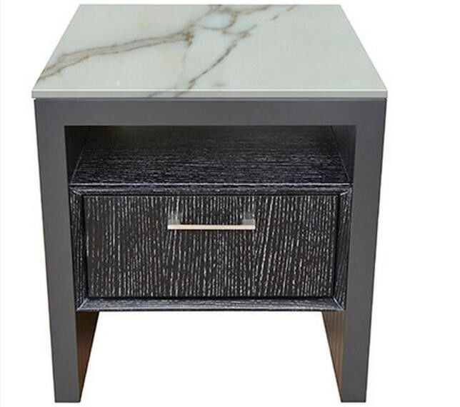 Stone Top Night Stands Oak Wood For Hotel Bedroom , Metal Brushed Handle