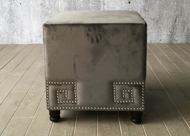 Velvet Fabric Bedroom Ottoman Bench Cube For End Bed , Grey Color
