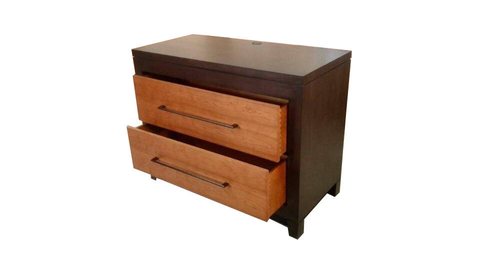 Double Drawer Wooden Hotel Room Dresser / Long Handle Luxury Bedroom Furniture