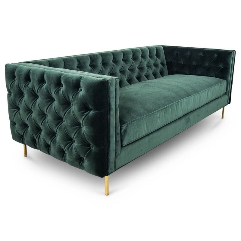Golden Metal Leg Button Tufted Sofa Sets For Wedding / Living Room , Black Velvet Fabric
