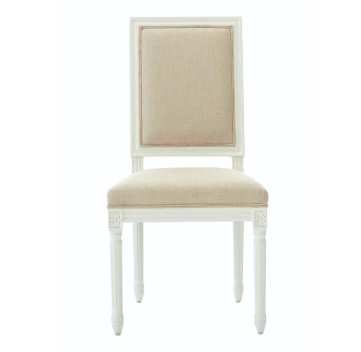 White Natural oak wood frame linen fabric wooden dining chair