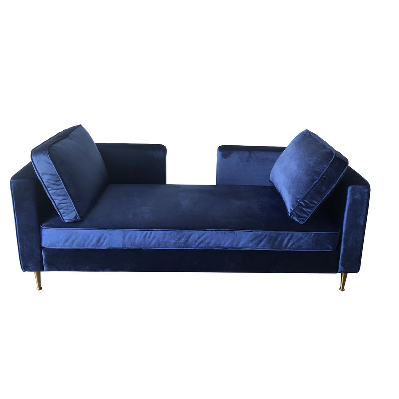 Modern Design Blue Colour Velvet Living Room Sofa With Gold Metal Legs