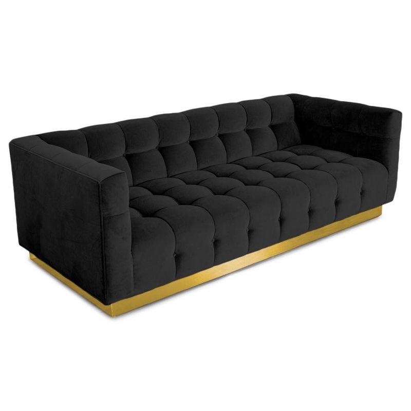 European furniture luxury classic recliner  black Velvet living room sofa with golden metal base