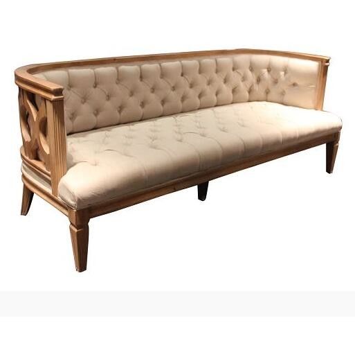 French antique natural oak wood frame event rental classic wedding chesterfield sofa