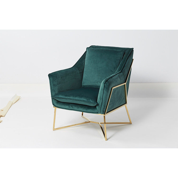 Navy Green Velvet Golden Stainless Steel Single Modern Leisure Chair With Button