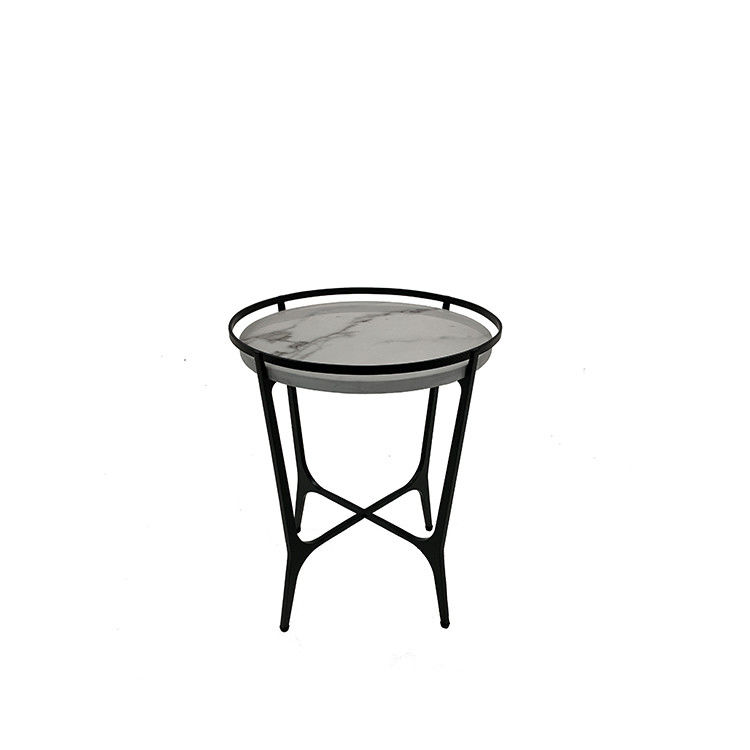 iron with powder coating white and black marble top coffee table for living room, small tea table, side table
