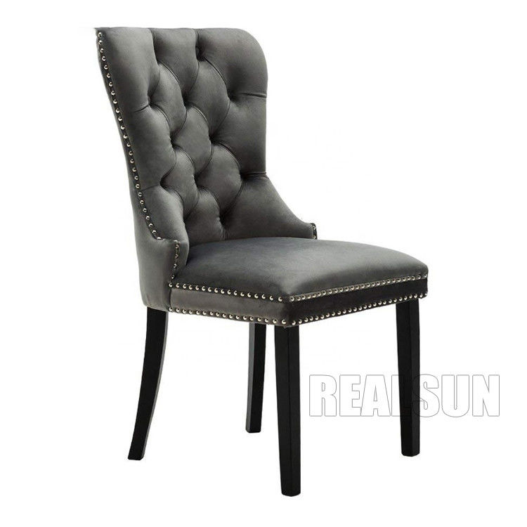 Modern Design Wooden Dining Room Chairs Restaurant Fabric Upholstered Tufted Ring Back