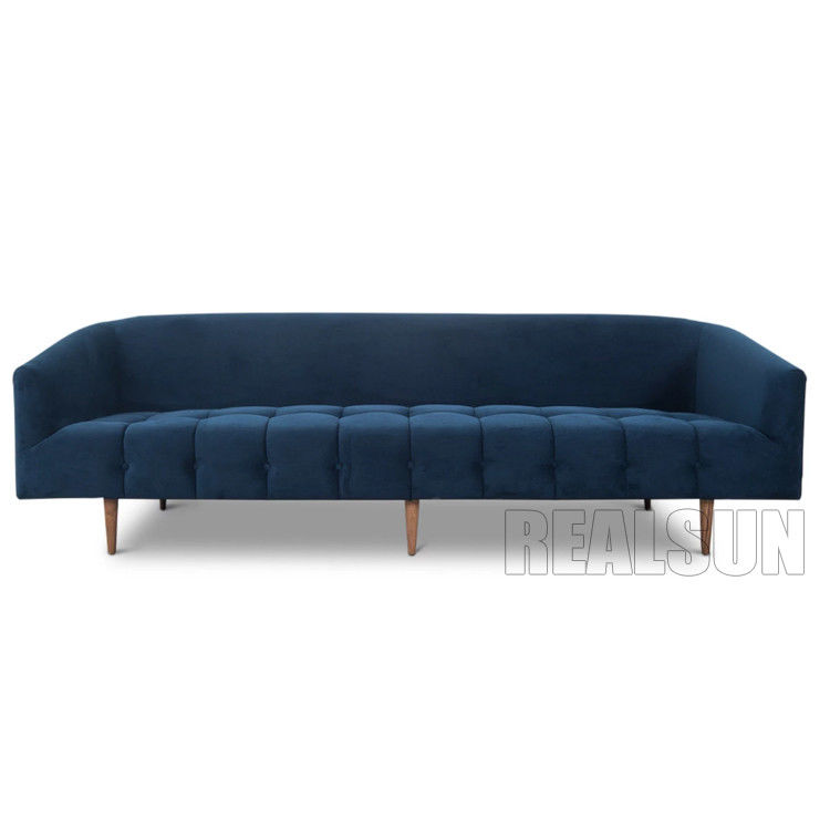 Home Design Wooden Couch Modern Living Room Furniture Navy Blue Velvet Tufted Sofa