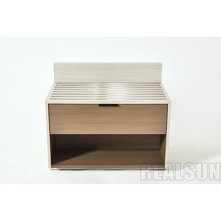 Hampton Inn Hotel HPL Solid Wood Bedside Table With Drawer And Soft Close Drawer Slides