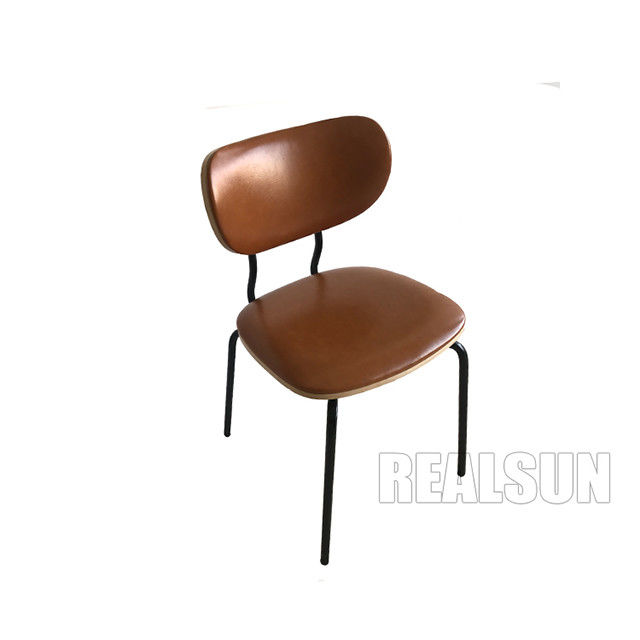 PU Leather Fabric Wood Back Dining Chairs Black Metal Leg Metal Base For Restaurant