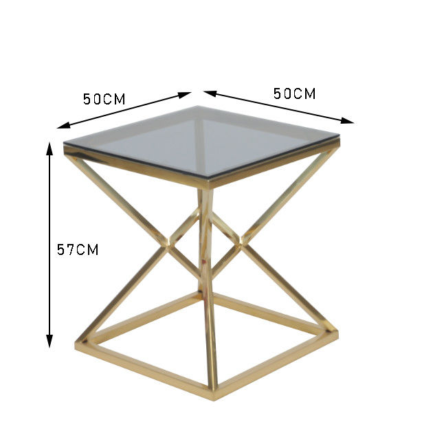 50x50cm Modern 0.47cbm Stainless Steel And Glass Coffee Table